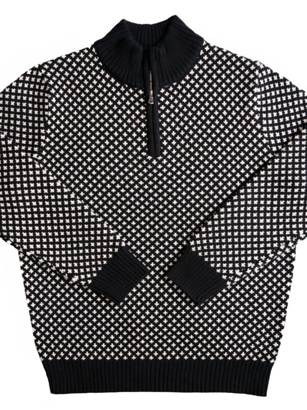 Long Wharf Supply Co. Edgartown SeaWell Quarter Zip sweater Black/white large
